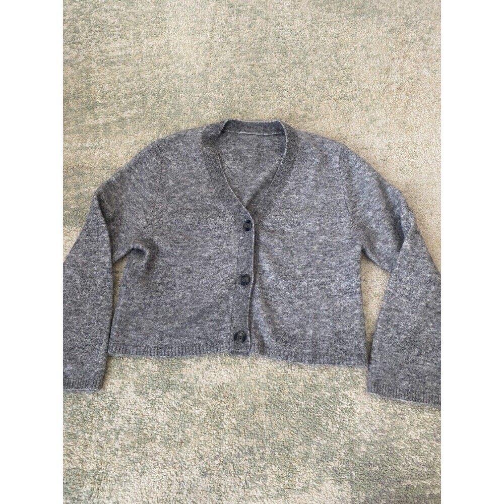 & OTHER STORIES Gray Cardigan Cropped Size XL Sweater Wool Alpaca Blend Casual
